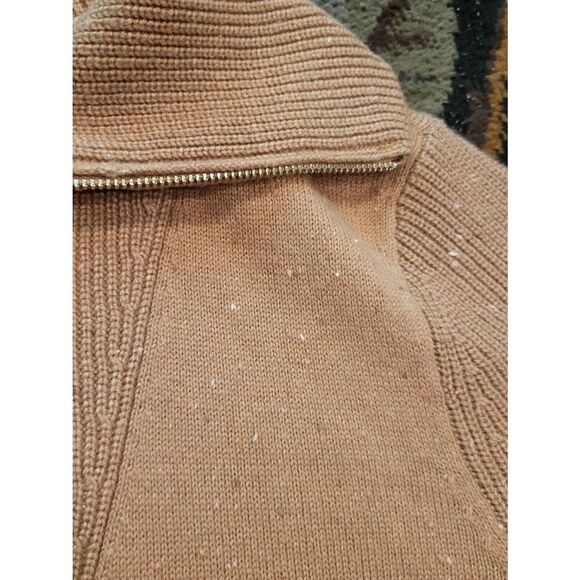 Talbots Sweater Dress Women's Medium Tan Zip Collar Tweed Knee Length Knit - Picture 5 of 6